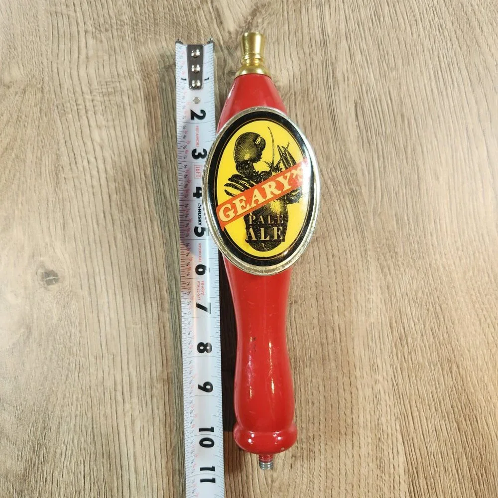 Vintage Geary's Pale Ale Beer Tap Handle Red Wood‎ Maine Craft Brewing Lobster